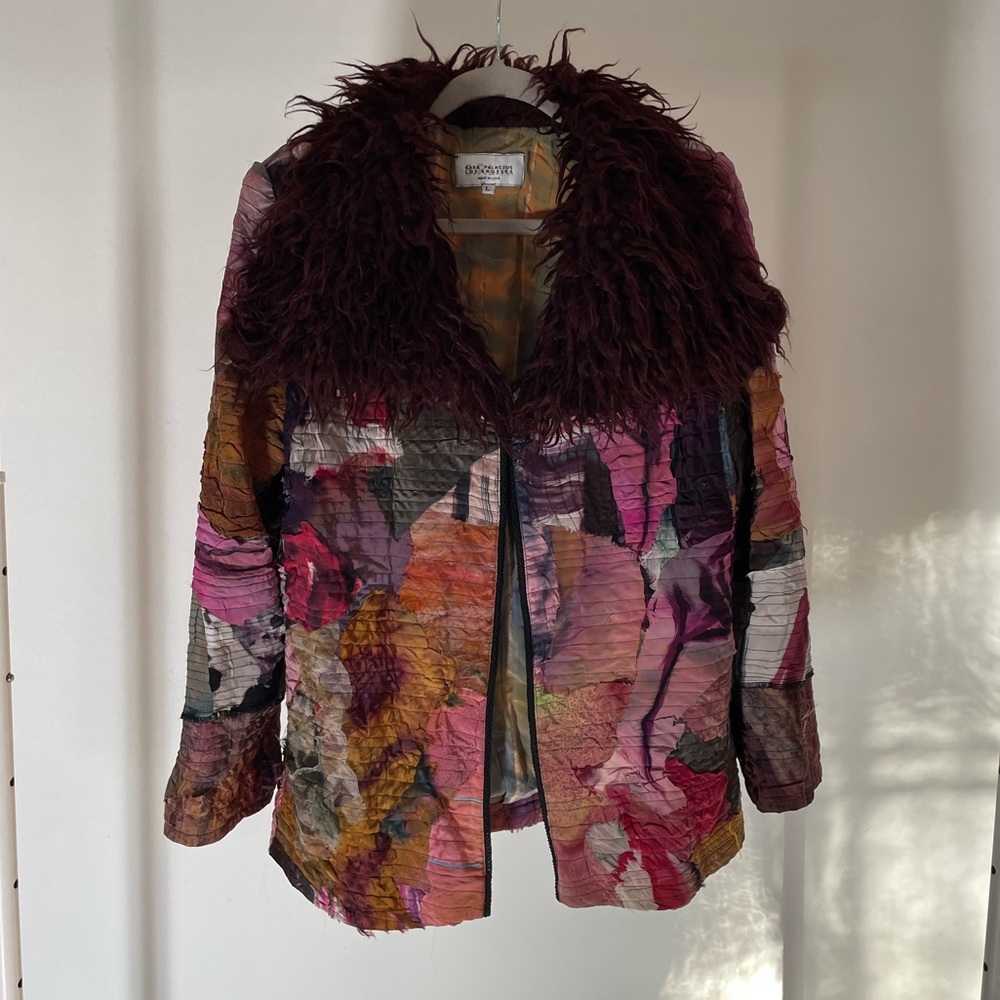SARA PALACIOS FAU FUR MIXED FABRIC COAT